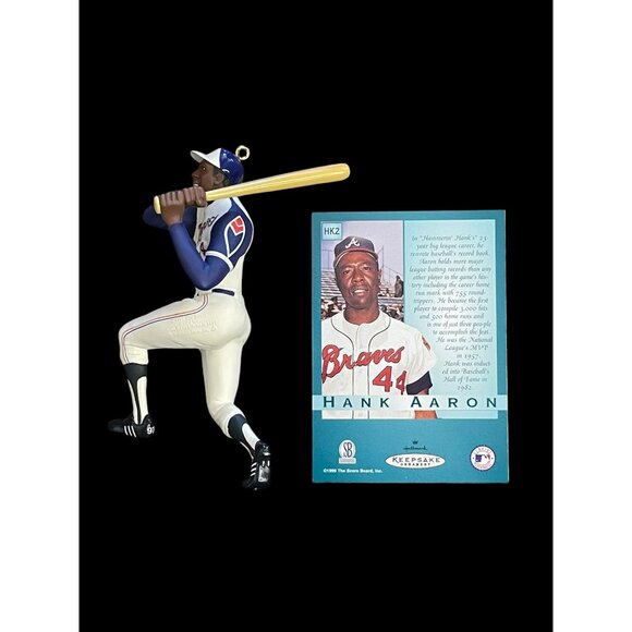 1997 Hallmark Keepsake Ornament At The Ballpark Hank Aaron With Trading Card - Picture 2 of 6